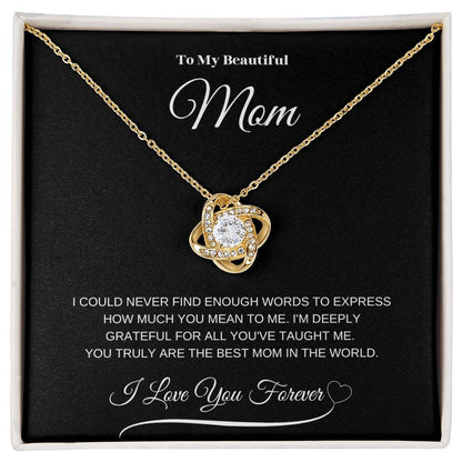 To My Beautiful Mom" Necklace – A Gift of Eternal Love (Black Message Card)