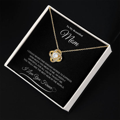 To My Beautiful Mom" Necklace – A Gift of Eternal Love (Black Message Card)