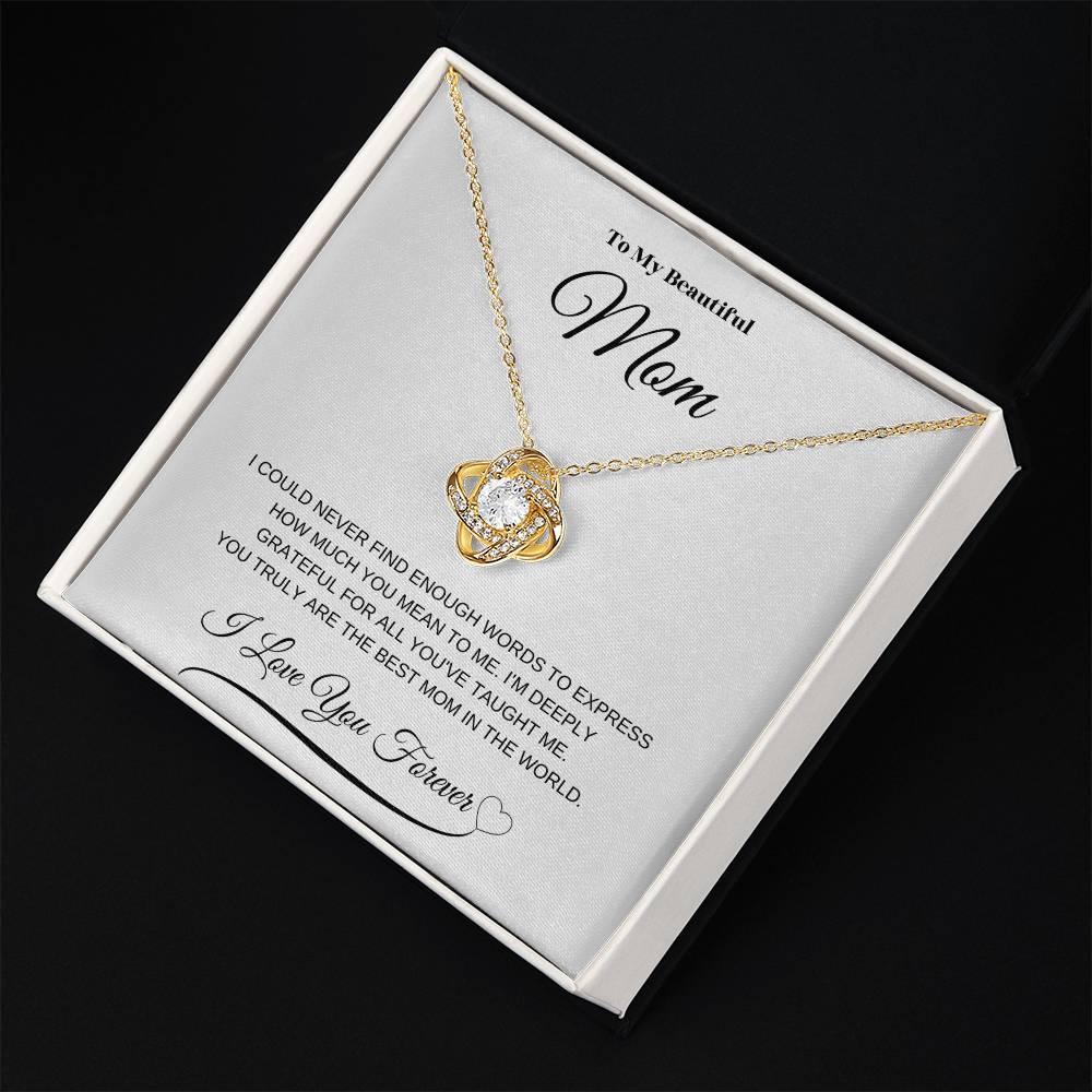 To My Beautiful Mom" Necklace – A Gift of Eternal Love (White Message Card)