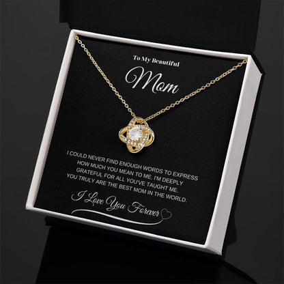 To My Beautiful Mom" Necklace – A Gift of Eternal Love (Black Message Card)