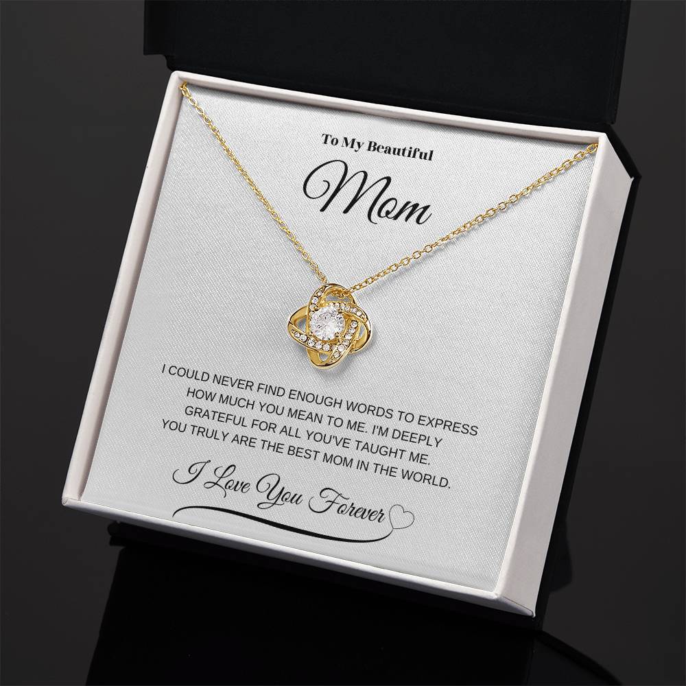 To My Beautiful Mom" Necklace – A Gift of Eternal Love (White Message Card)