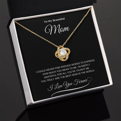 To My Beautiful Mom" Necklace – A Gift of Eternal Love (Black Message Card)