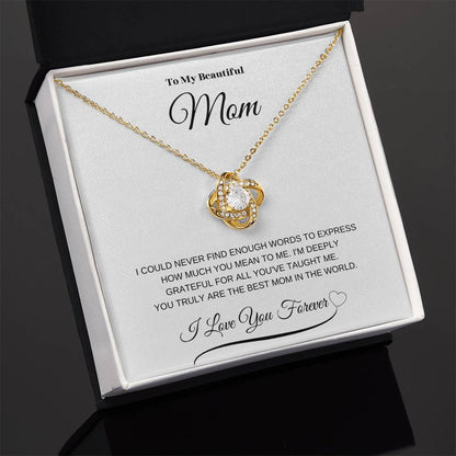 To My Beautiful Mom" Necklace – A Gift of Eternal Love (White Message Card)