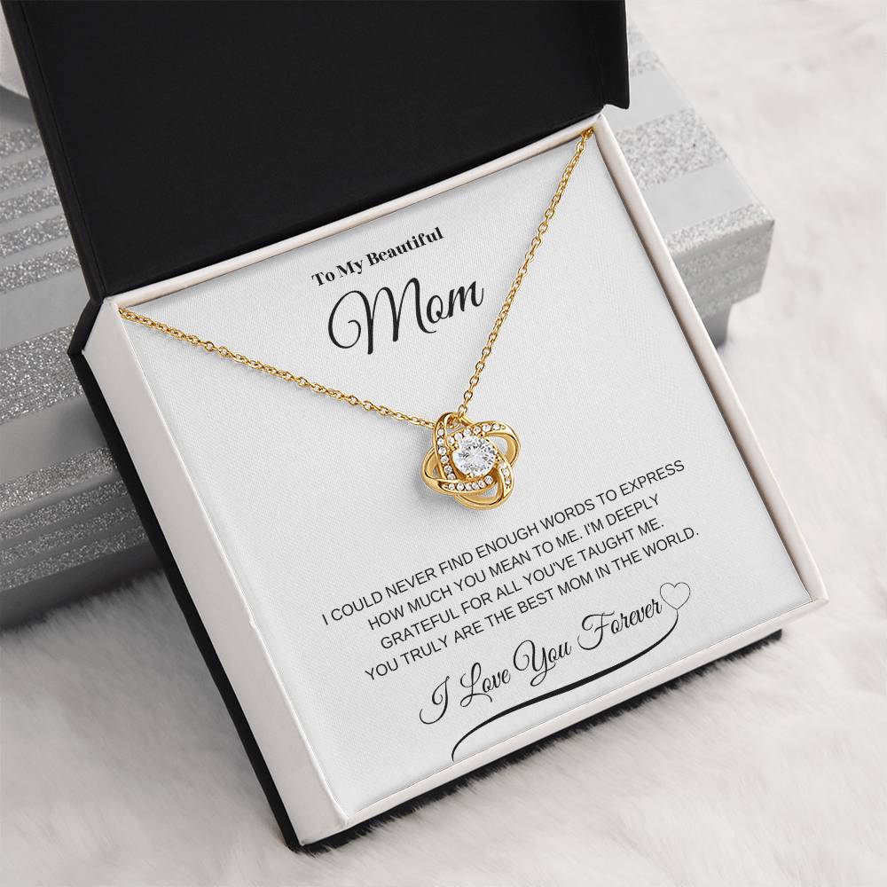 To My Beautiful Mom" Necklace – A Gift of Eternal Love (White Message Card)