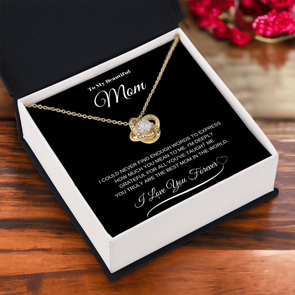 To My Beautiful Mom" Necklace – A Gift of Eternal Love (Black Message Card)