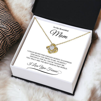 To My Beautiful Mom" Necklace – A Gift of Eternal Love (White Message Card)