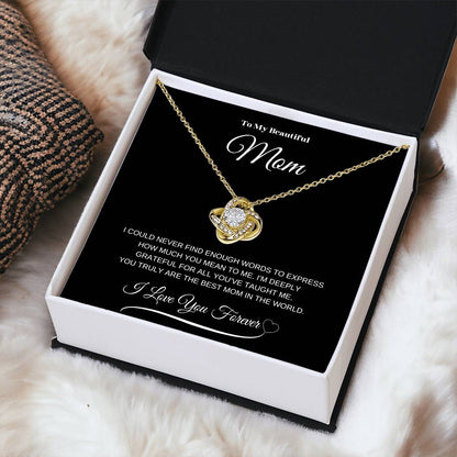 To My Beautiful Mom" Necklace – A Gift of Eternal Love (Black Message Card)