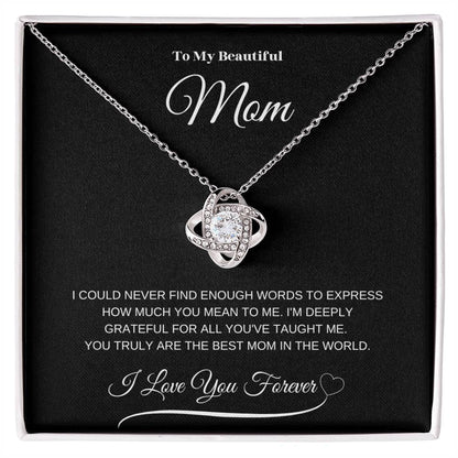 To My Beautiful Mom" Necklace – A Gift of Eternal Love (Black Message Card)