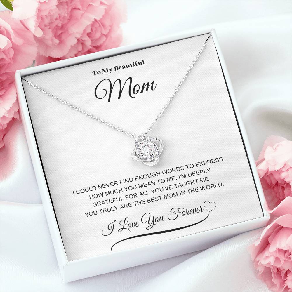 To My Beautiful Mom" Necklace – A Gift of Eternal Love (White Message Card)