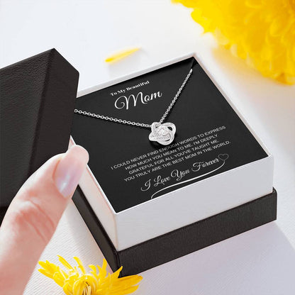 To My Beautiful Mom" Necklace – A Gift of Eternal Love (Black Message Card)