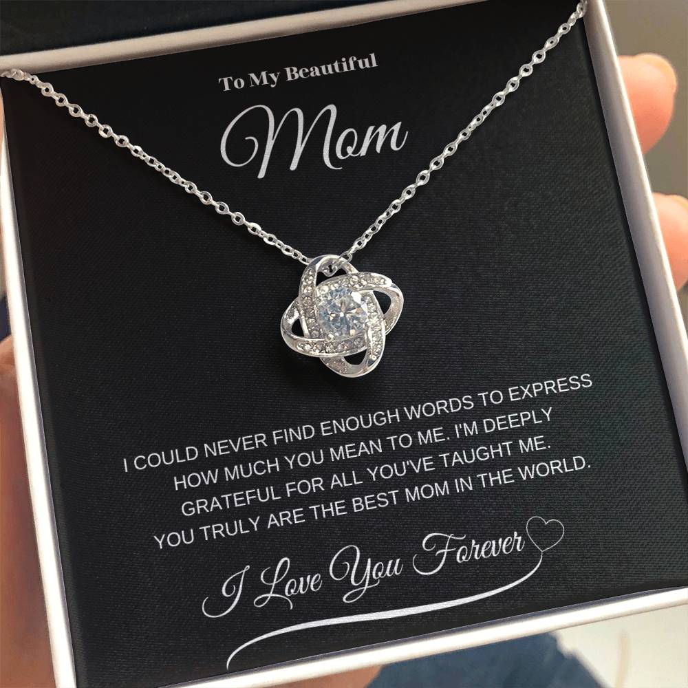 To My Beautiful Mom" Necklace – A Gift of Eternal Love (Black Message Card)