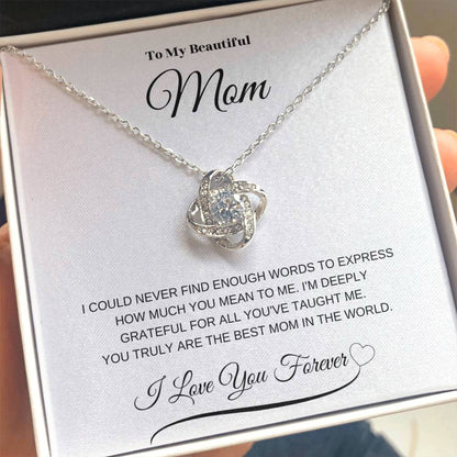 To My Beautiful Mom" Necklace – A Gift of Eternal Love (White Message Card)