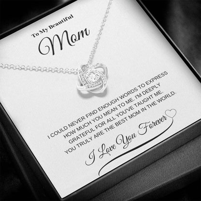 To My Beautiful Mom" Necklace – A Gift of Eternal Love (White Message Card)