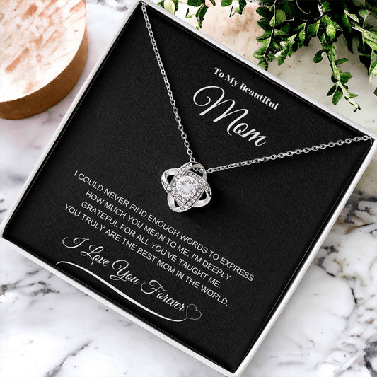 To My Beautiful Mom" Necklace – A Gift of Eternal Love (Black Message Card)