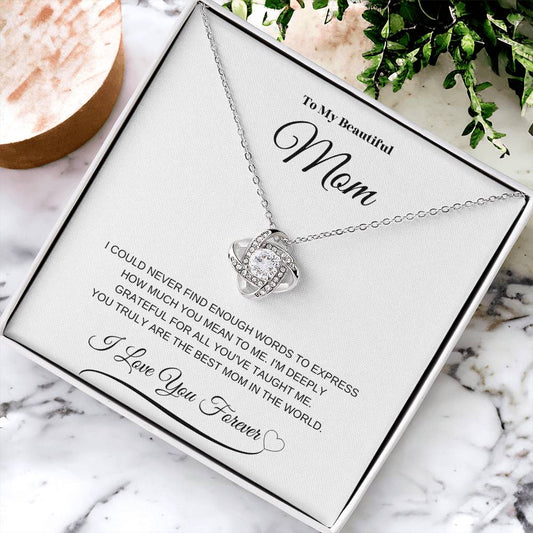 To My Beautiful Mom" Necklace – A Gift of Eternal Love (White Message Card)