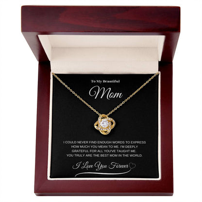 To My Beautiful Mom" Necklace – A Gift of Eternal Love (Black Message Card)