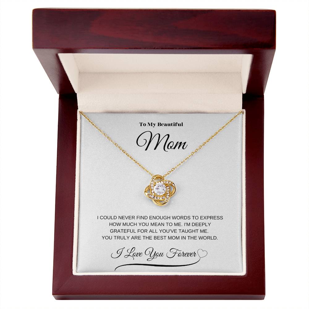 To My Beautiful Mom" Necklace – A Gift of Eternal Love (White Message Card)