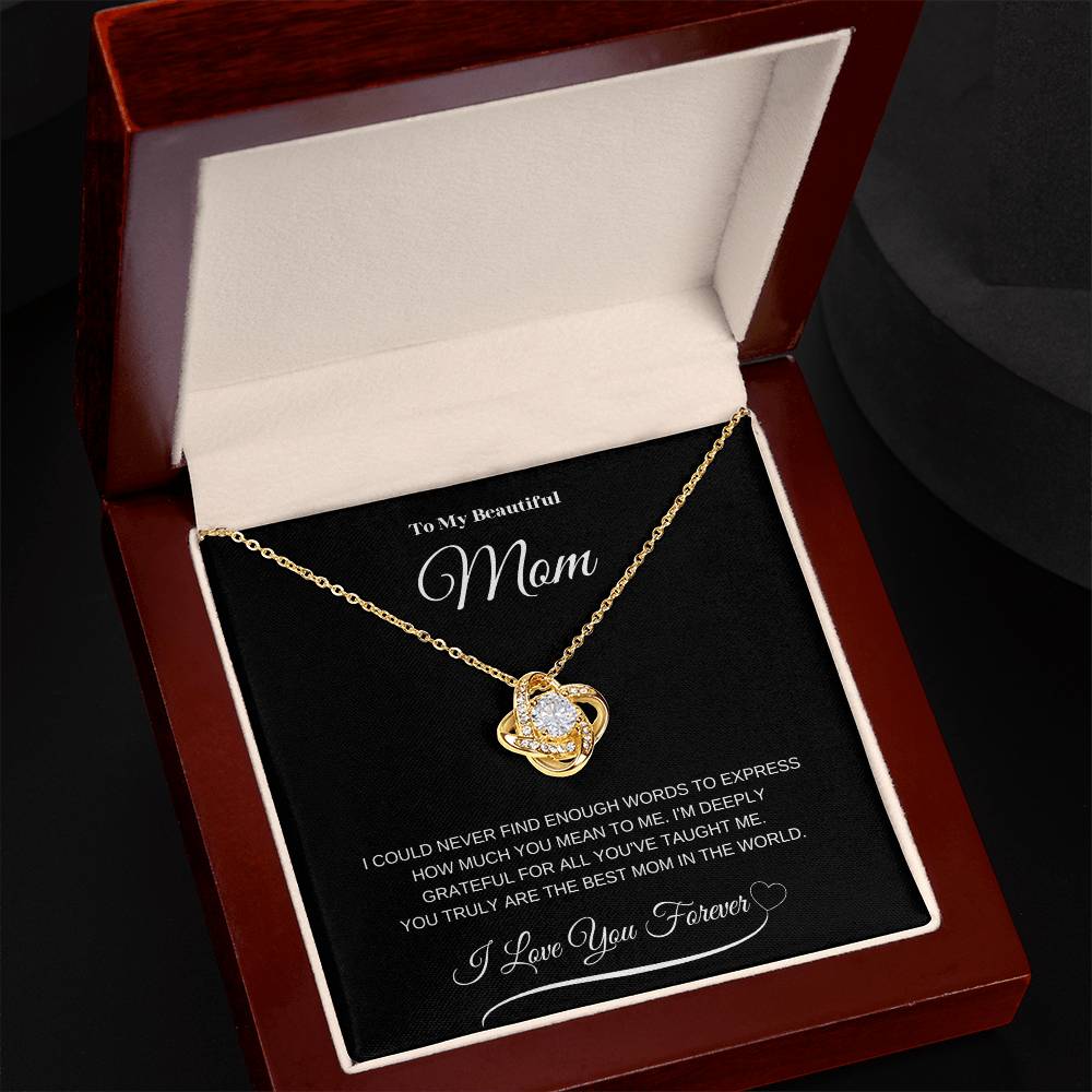 To My Beautiful Mom" Necklace – A Gift of Eternal Love (Black Message Card)