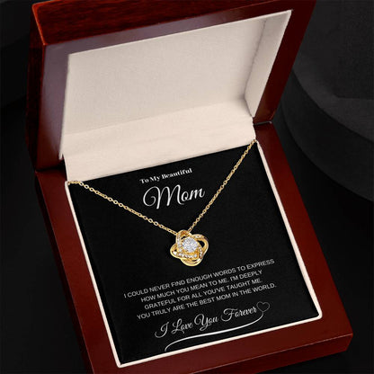 To My Beautiful Mom" Necklace – A Gift of Eternal Love (Black Message Card)