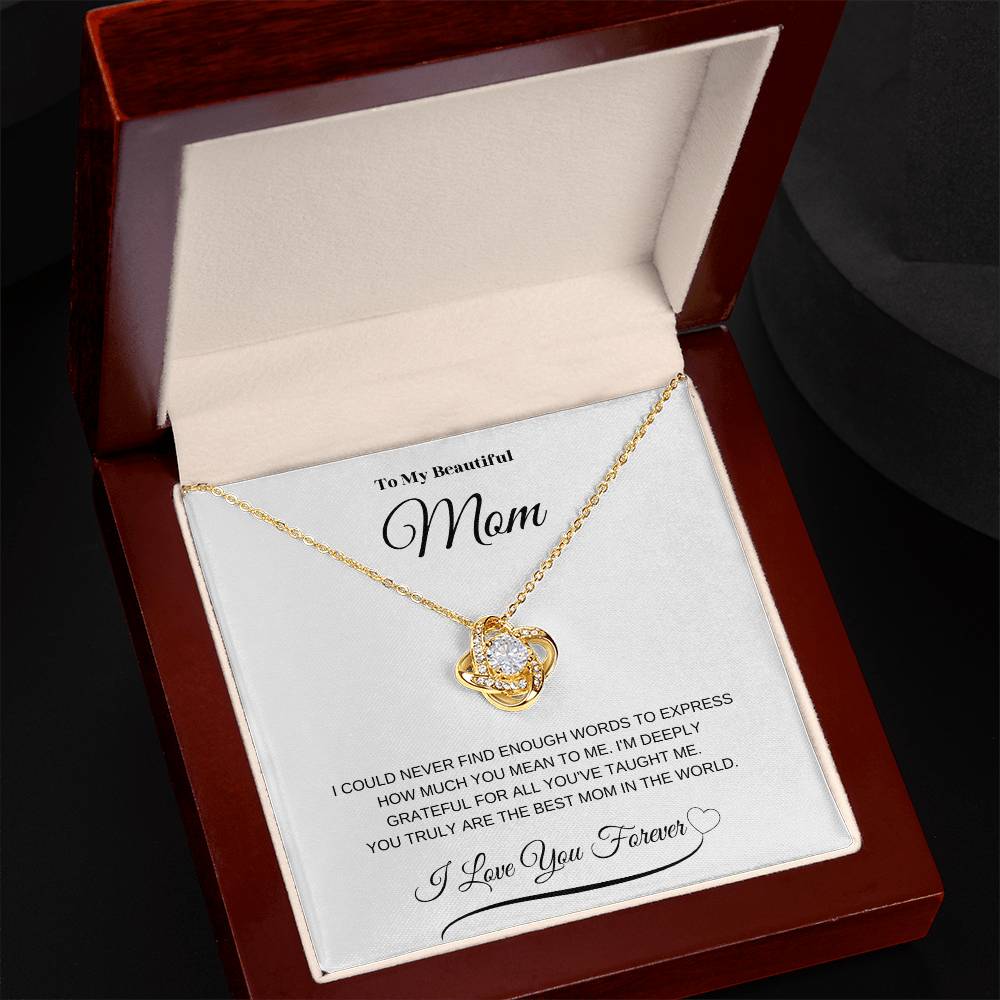 To My Beautiful Mom" Necklace – A Gift of Eternal Love (White Message Card)