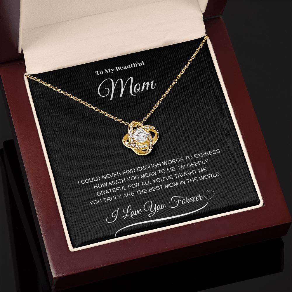 To My Beautiful Mom" Necklace – A Gift of Eternal Love (Black Message Card)