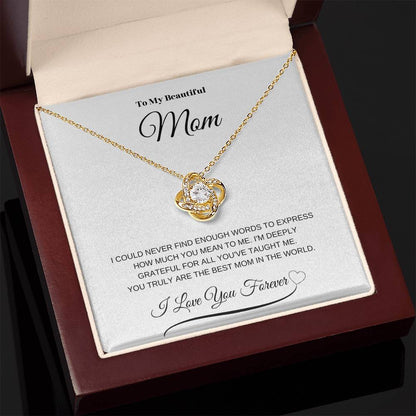 To My Beautiful Mom" Necklace – A Gift of Eternal Love (White Message Card)