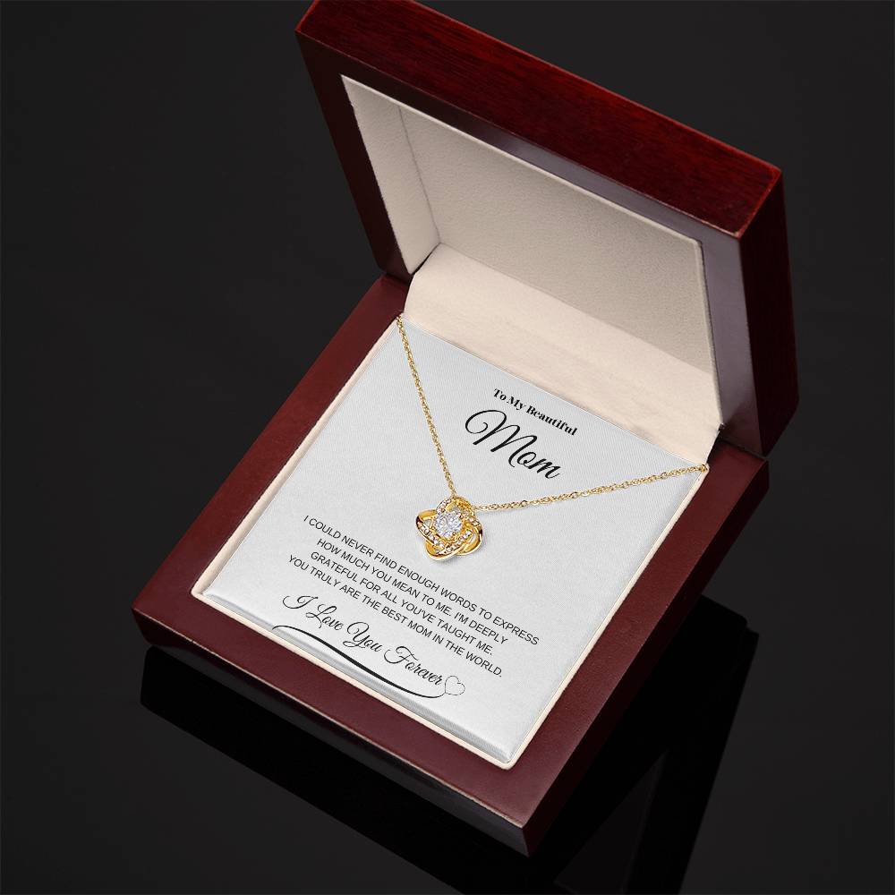 To My Beautiful Mom" Necklace – A Gift of Eternal Love (White Message Card)