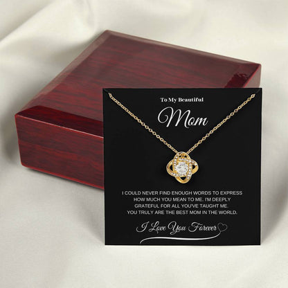 To My Beautiful Mom" Necklace – A Gift of Eternal Love (Black Message Card)