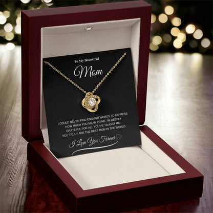 To My Beautiful Mom" Necklace – A Gift of Eternal Love (Black Message Card)