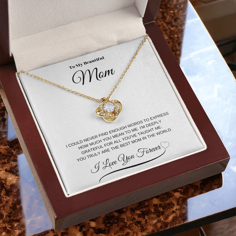 To My Beautiful Mom" Necklace – A Gift of Eternal Love (White Message Card)