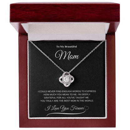 To My Beautiful Mom" Necklace – A Gift of Eternal Love (Black Message Card)