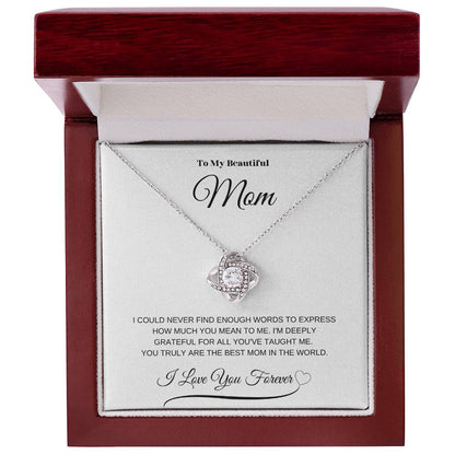 To My Beautiful Mom" Necklace – A Gift of Eternal Love (White Message Card)