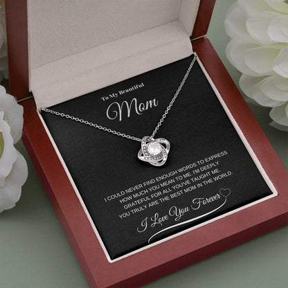 To My Beautiful Mom" Necklace – A Gift of Eternal Love (Black Message Card)