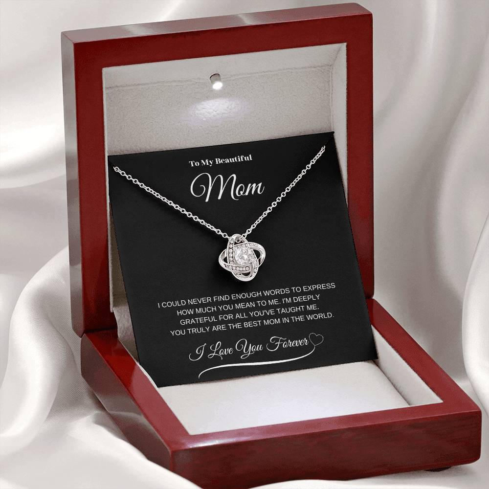 To My Beautiful Mom" Necklace – A Gift of Eternal Love (Black Message Card)