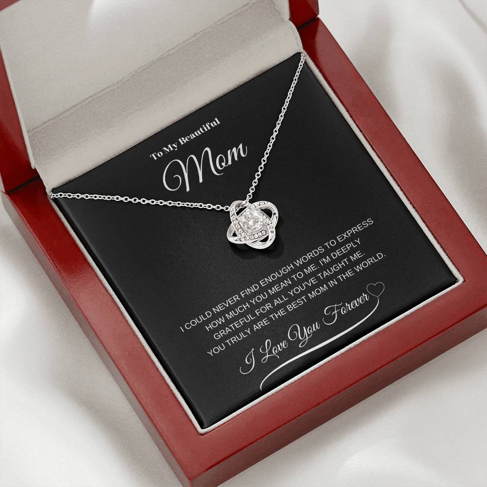 To My Beautiful Mom" Necklace – A Gift of Eternal Love (Black Message Card)