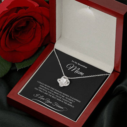 To My Beautiful Mom" Necklace – A Gift of Eternal Love (Black Message Card)