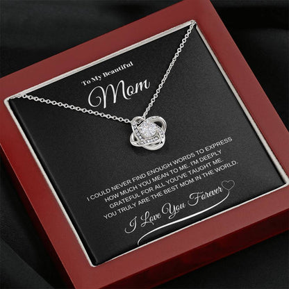 To My Beautiful Mom" Necklace – A Gift of Eternal Love (Black Message Card)