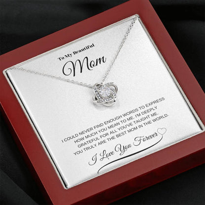 To My Beautiful Mom" Necklace – A Gift of Eternal Love (White Message Card)