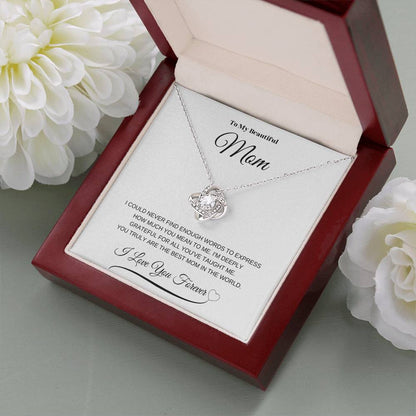 To My Beautiful Mom" Necklace – A Gift of Eternal Love (White Message Card)